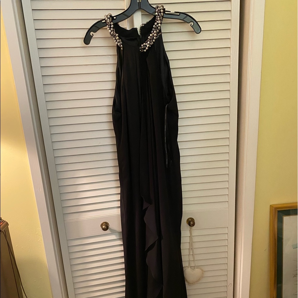 Beaded Jeweled trim halter black dress
